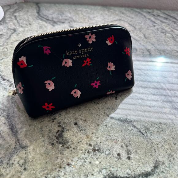 Women's Kate Spade Black and Pink Floral Pouch - Picture 2 of 7